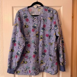 Cute Owl Print Scrub Top